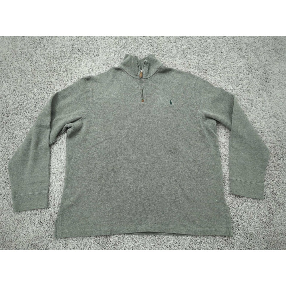Polo by Ralph Lauren Sweater Mens XXL Gray Pullover 1/4 Zip 100%‎ Cotton Casual